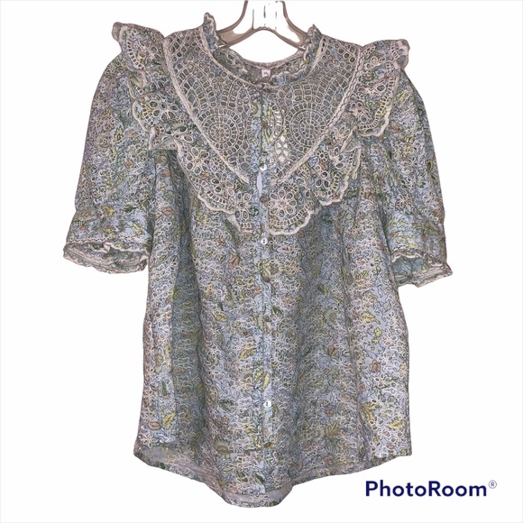 Anthropologie XL Dreamer Ruffled Eyelet Blouse NWT - Picture 4 of 15